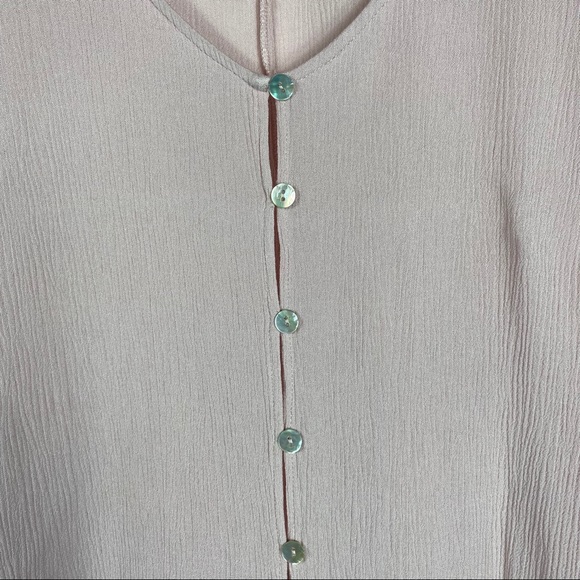 Blush pink button up tie front short sleeve blouse - Picture 3 of 9